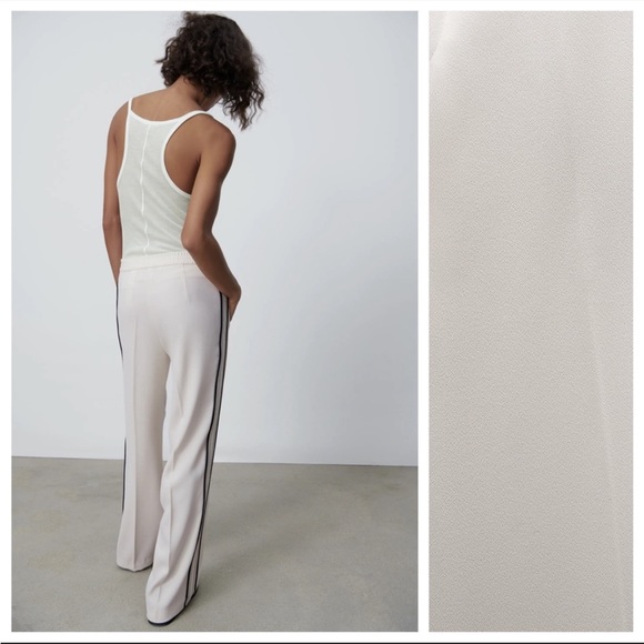 NWOT Zara Tuxedo pants. Never worn. White pant with black stripe on side! - Picture 2 of 8